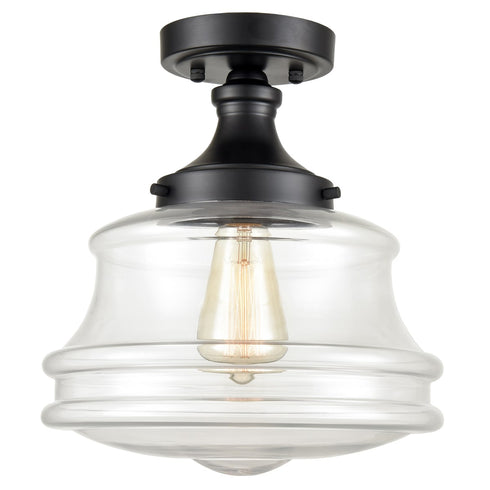 Black Glass Industrial Semi Flush Mount Ceiling Light for Hallway